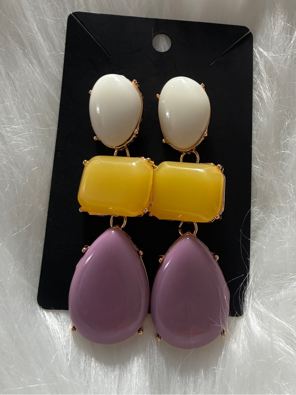 Gold-Tone Drop Earrings with White, Yellow & Lavender Stones